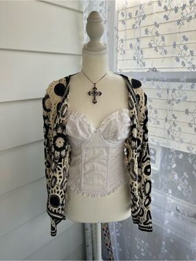 Black & Cream Boho Crochet Cardigan